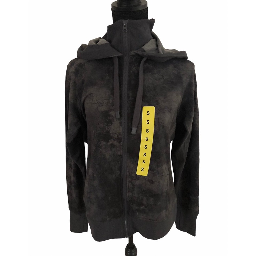 Danskin Full Zip Hoodie High Neck Sweatshirt Grey Black Small New
